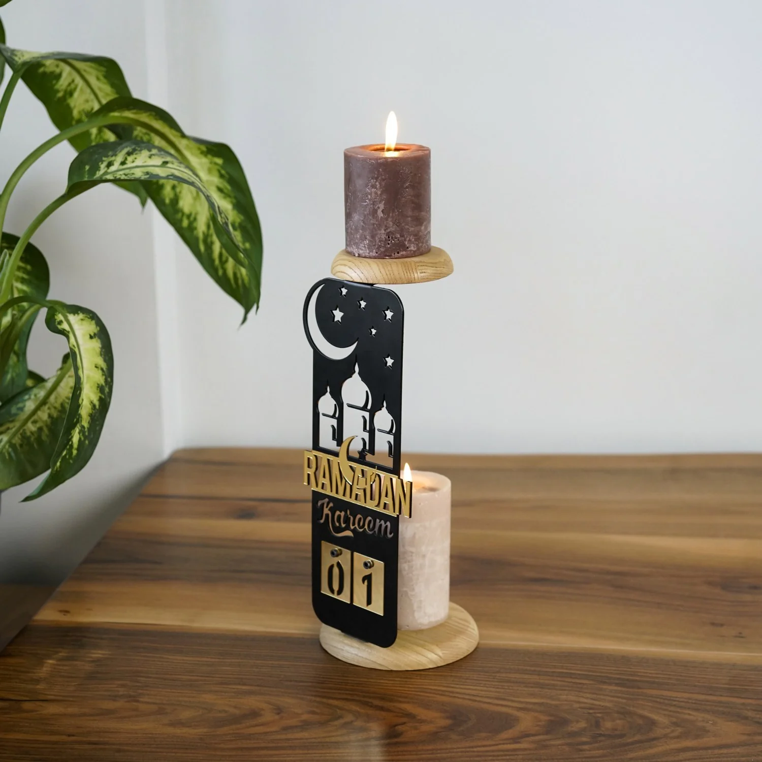Islamic Candleholder - Ramadan Kareem Calendar, Wooden Stand | Elegant Muslim Gift - Image 5