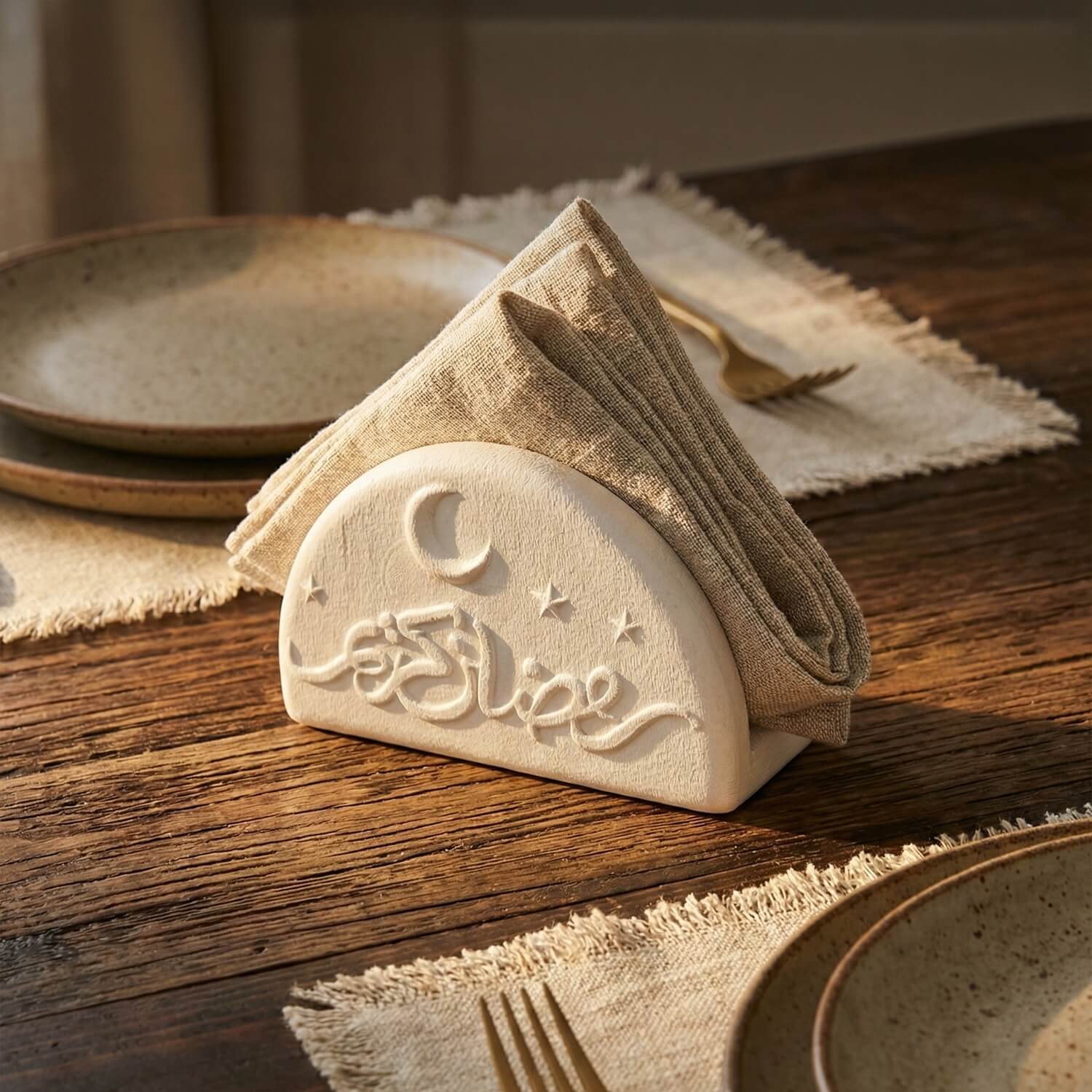 Ramadan Kareem Stone Cast Napkin Holder – Modern Concrete Iftar Decor