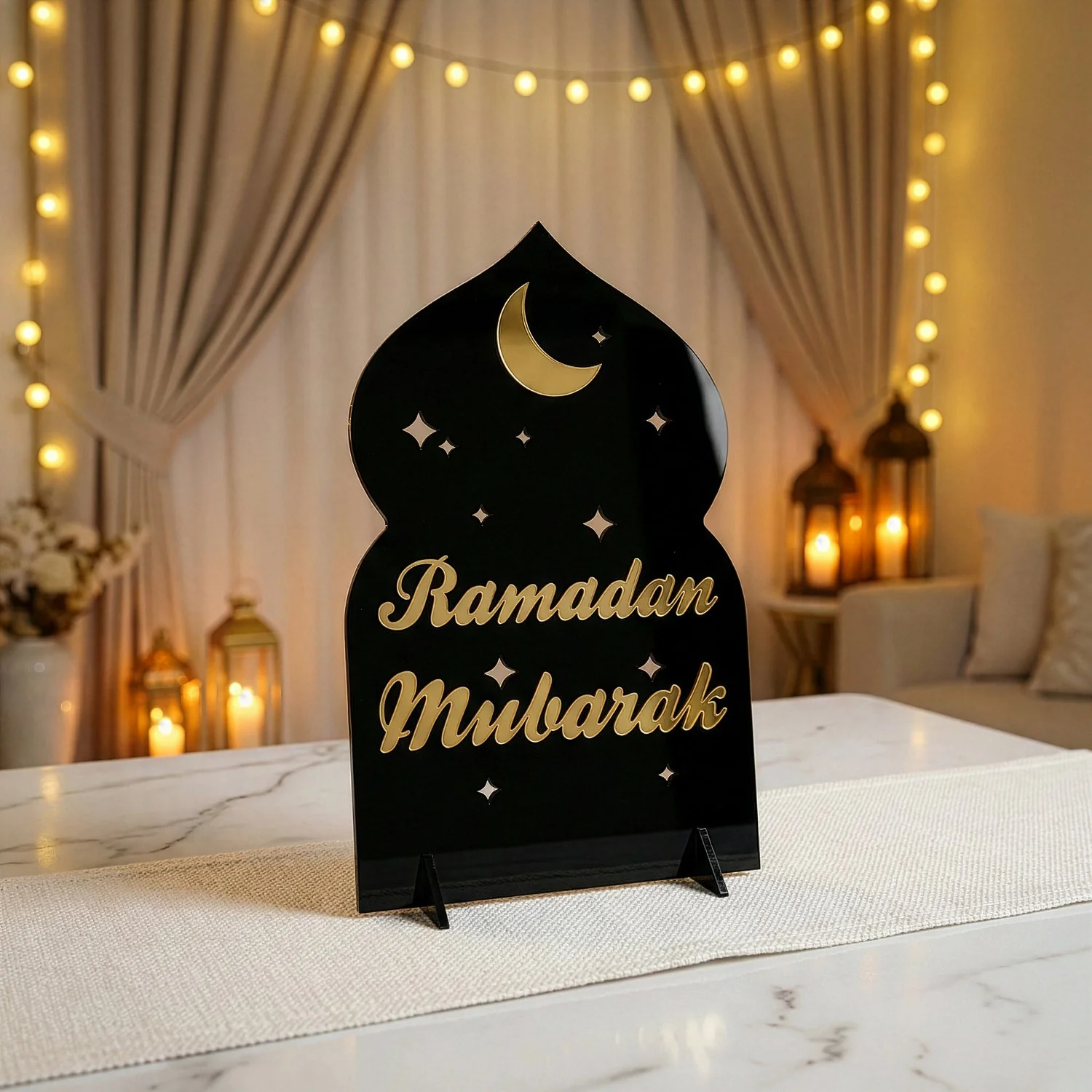 Ramadan Mubarak Acrylic Tabletop Decor – Modern Islamic Display
