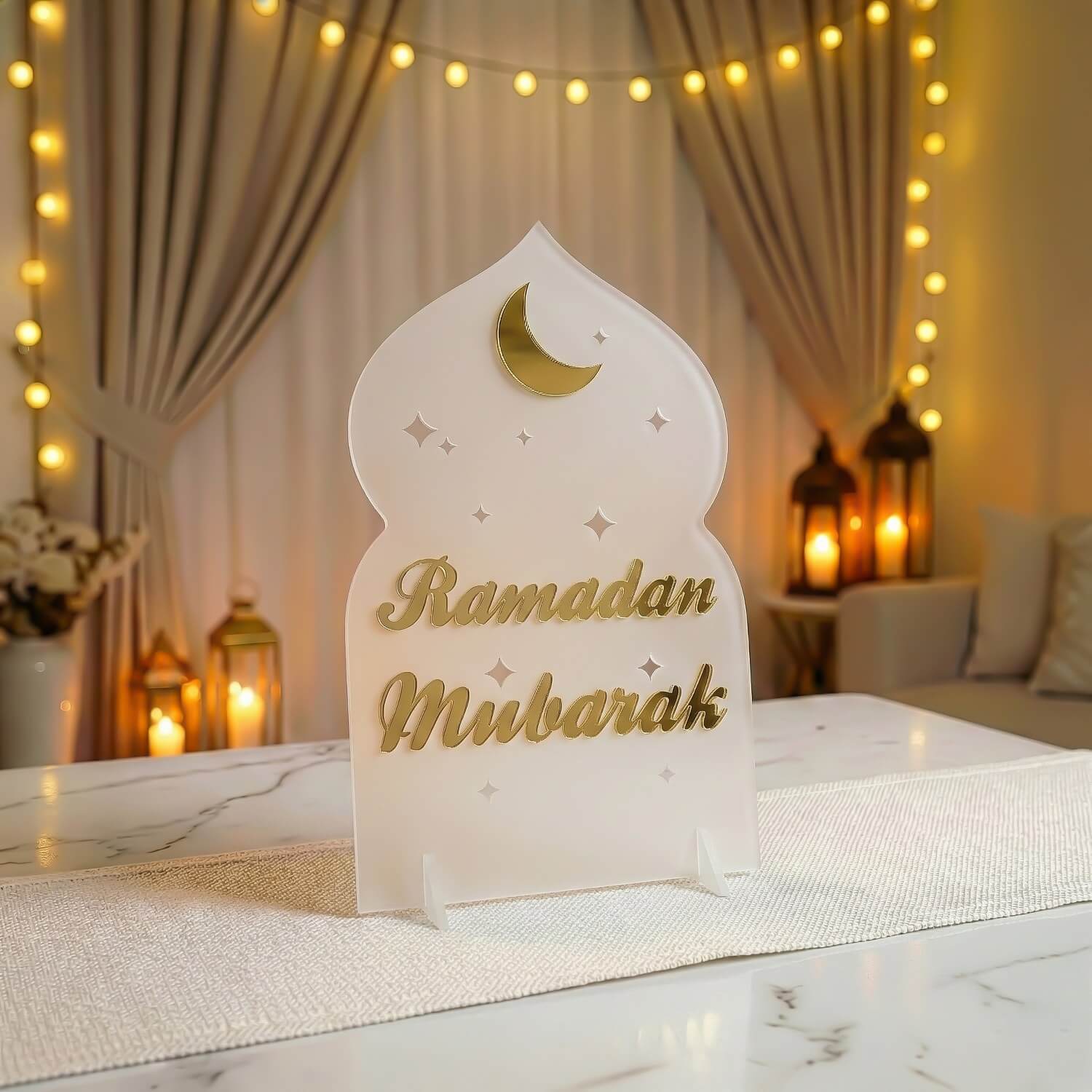 Ramadan Mubarak Acrylic Tabletop Decor – Modern Islamic Display - Image 3