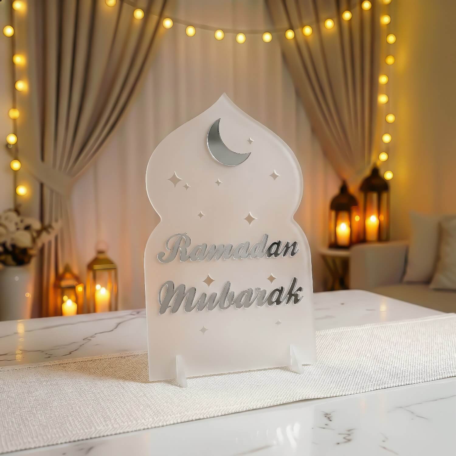 Ramadan Mubarak Acrylic Tabletop Decor – Modern Islamic Display - Image 4