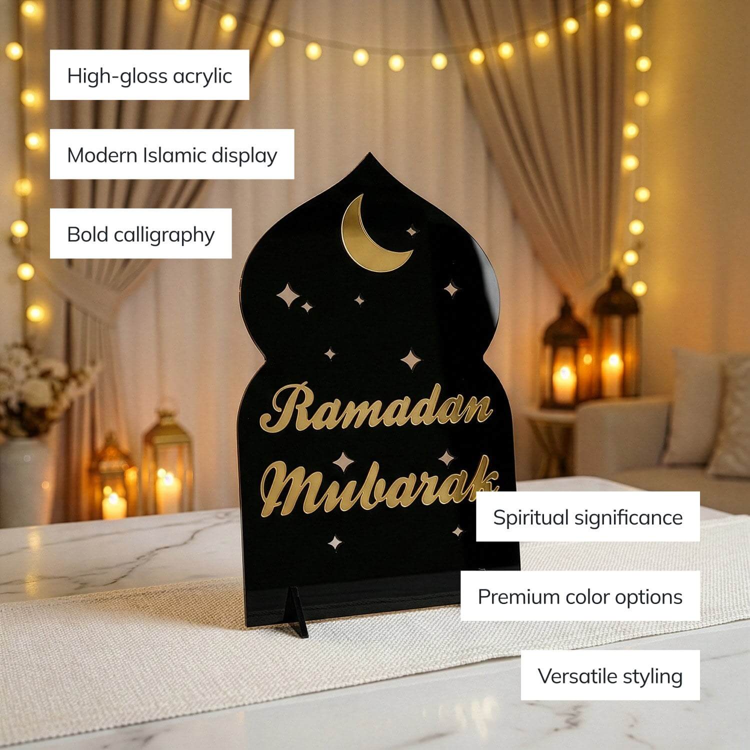 Ramadan Mubarak Acrylic Tabletop Decor – Modern Islamic Display - Image 5