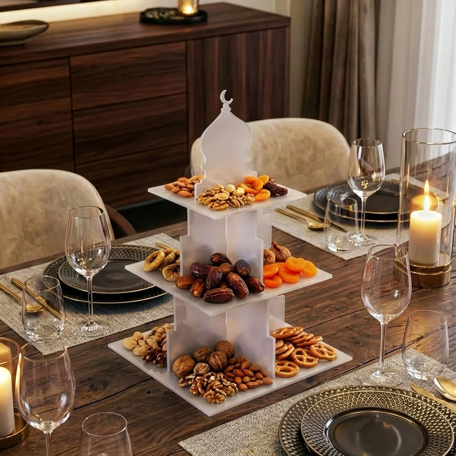 Ramadan Serving Stand – 3-Tier Acrylic Mosque Shaped Dessert & Date Holder - Image 18