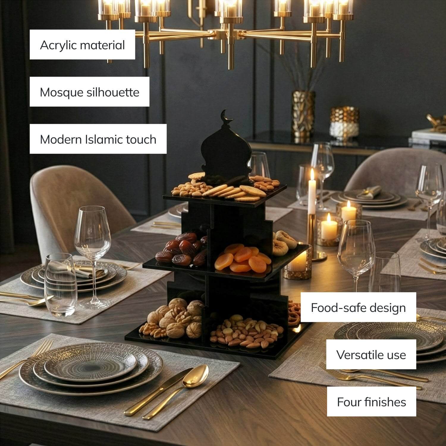 Ramadan Serving Stand – 3-Tier Acrylic Mosque Shaped Dessert & Date Holder - Image 6