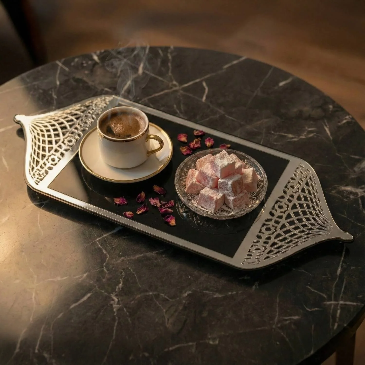 Ramadan Serving Tray with Mosque Dome Handles – Date & Coffee Platter - Image 2
