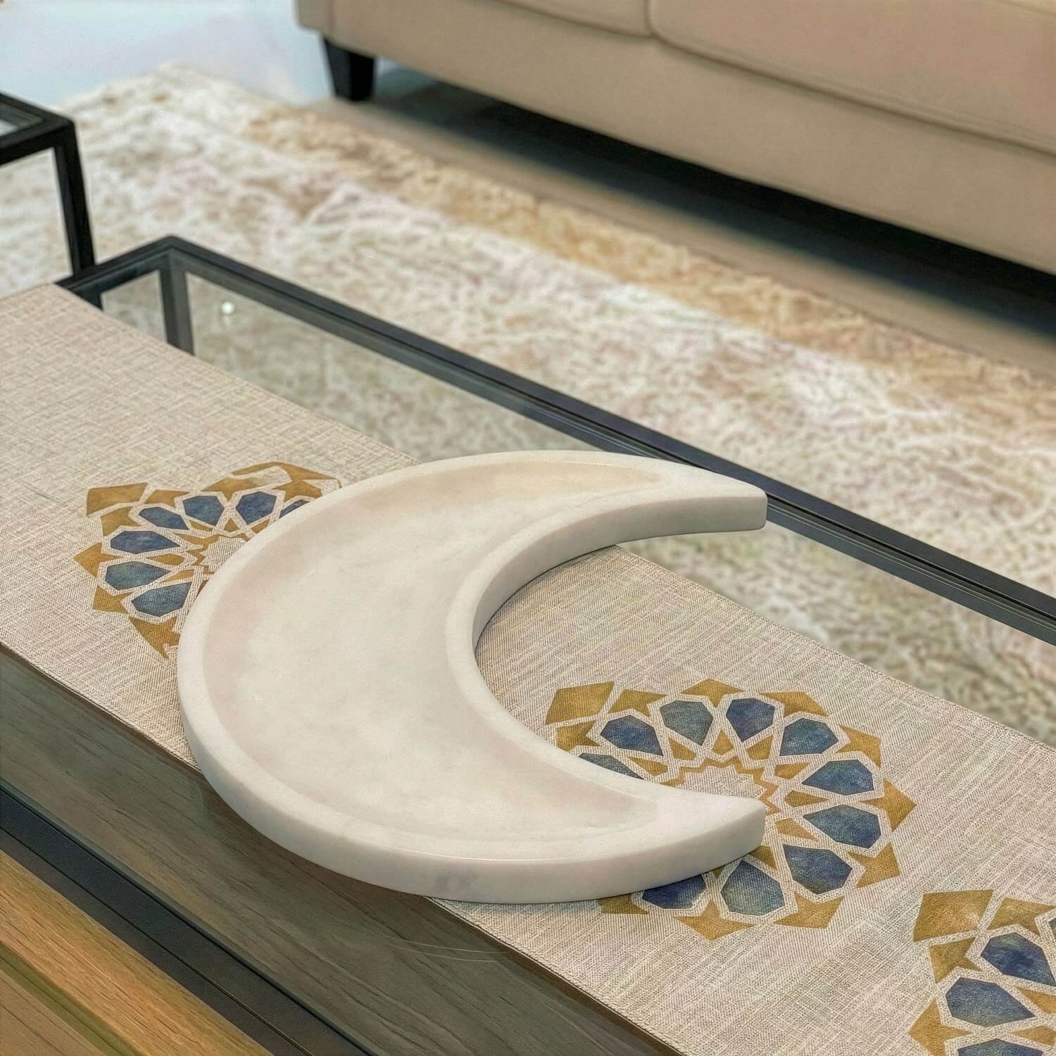 Real Marble Crescent Moon Tray – Natural Stone Serving Platter - Image 3