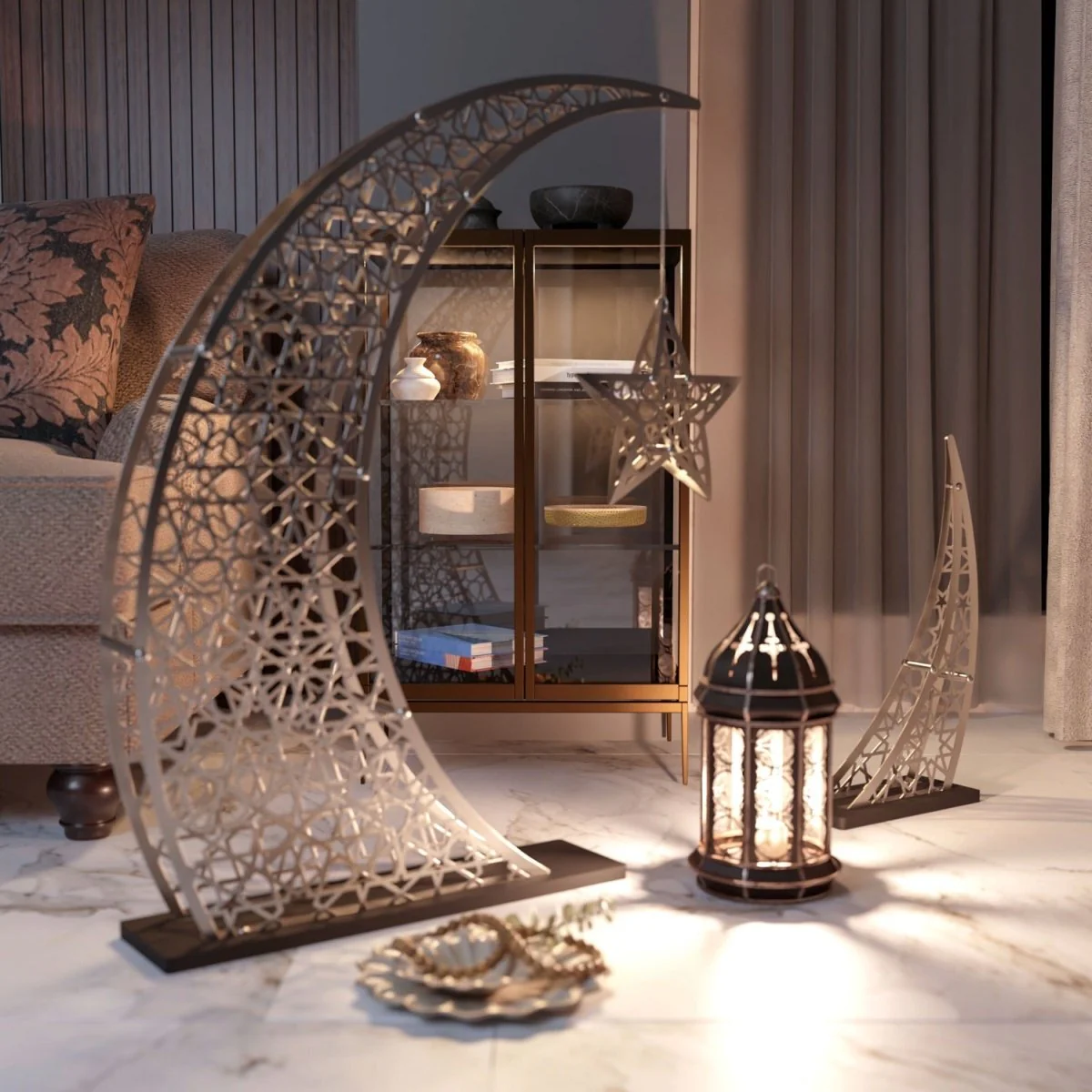 Rising Crescent Moon & Star Ramadan Decor - Metal Islamic Home Decoration - Image 13
