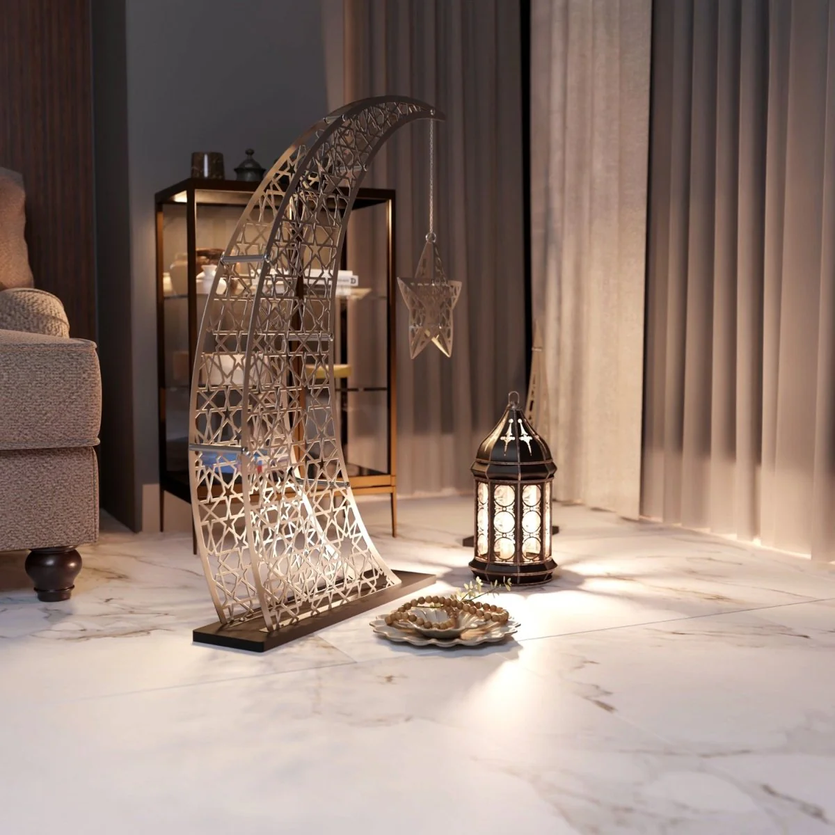 Rising Crescent Moon & Star Ramadan Decor - Metal Islamic Home Decoration - Image 15