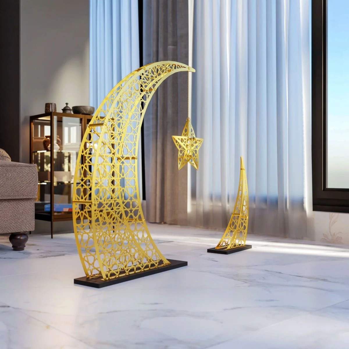 Rising Crescent Moon & Star Ramadan Decor - Metal Islamic Home Decoration - Image 7