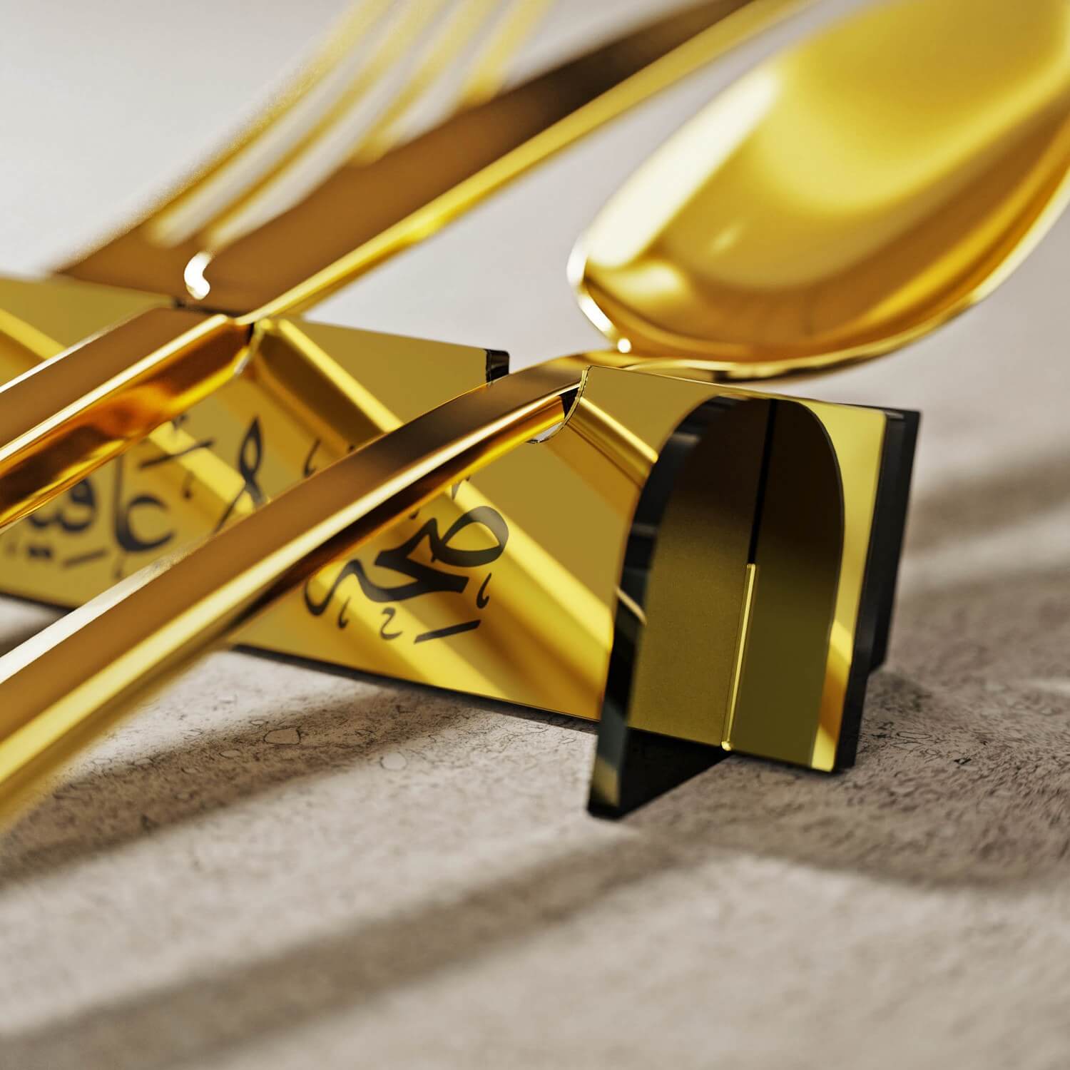 Thuluth Saha w Afia Acrylic Cutlery Holder – Modern Mirror Finish Iftar Table Decor - Image 11