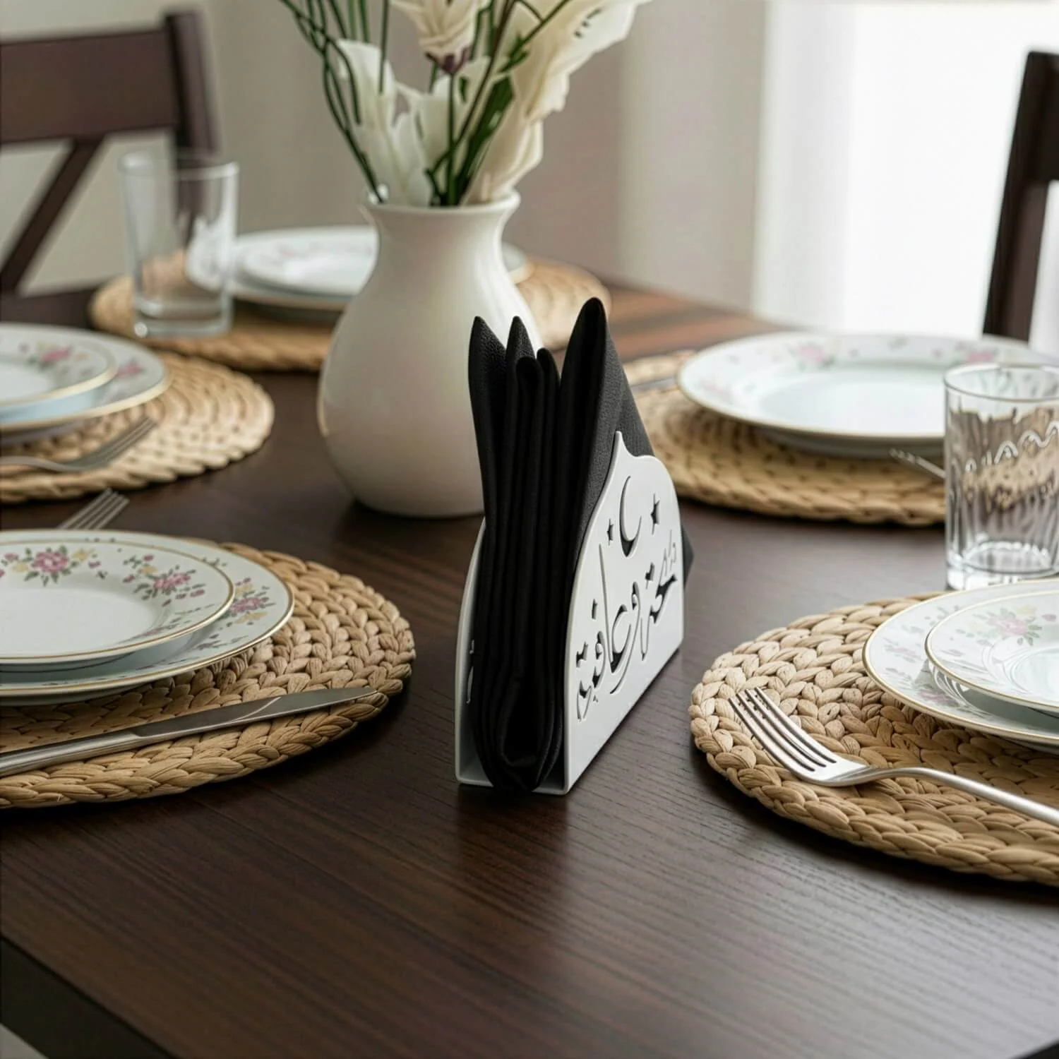 Saha w Afia Metal Napkin Holder – Arabic Calligraphy Table Decor - Image 13