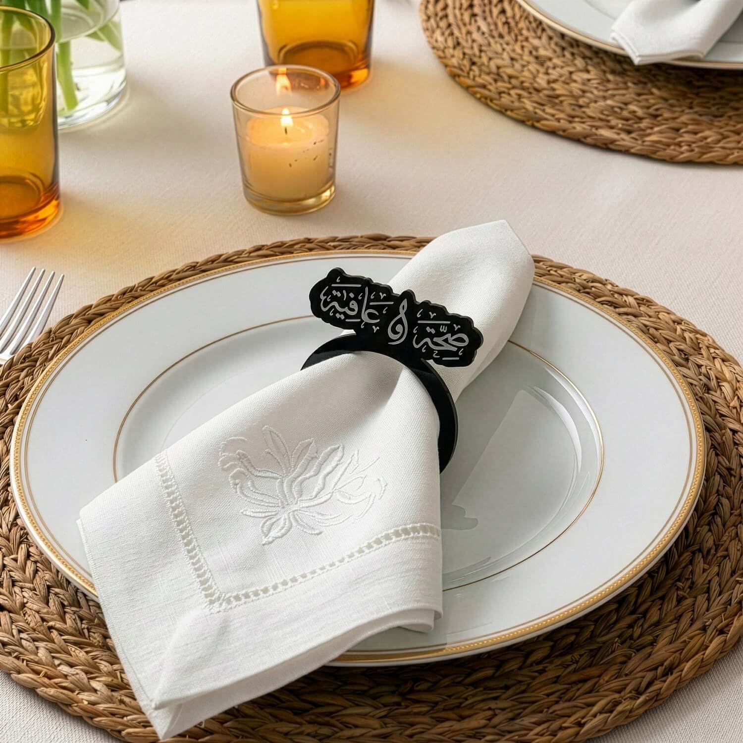 Saha w Afia Thuluth Script Acrylic Napkin Rings – Islamic Table Decor - Image 7