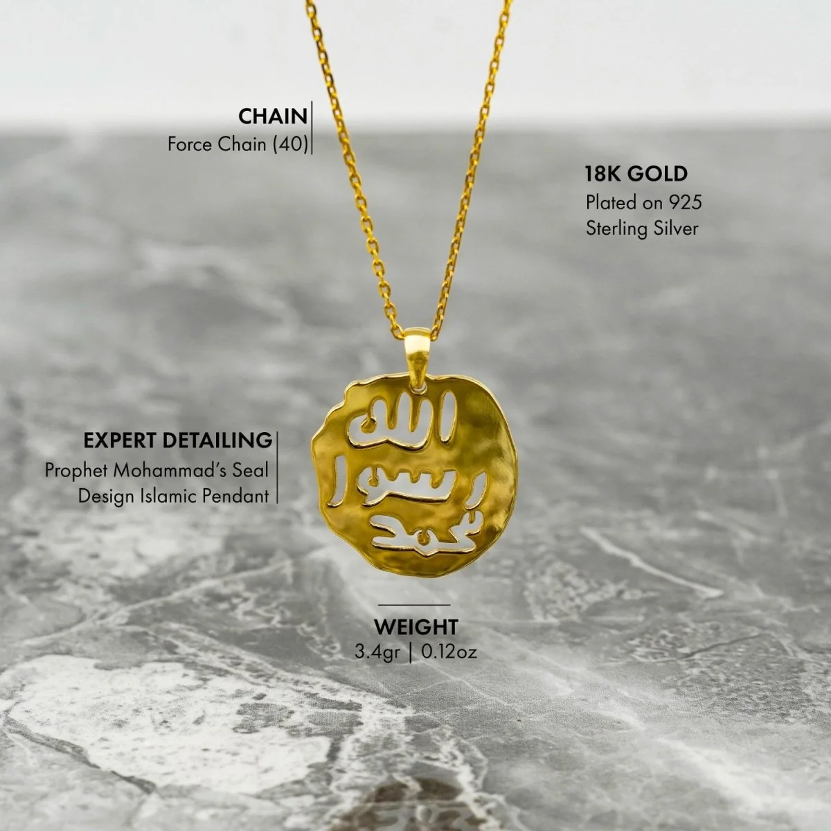 Seal of Prophet Muhammad | Muslim Jewelry - 18K Gold Plated Silver Pendant - Image 4