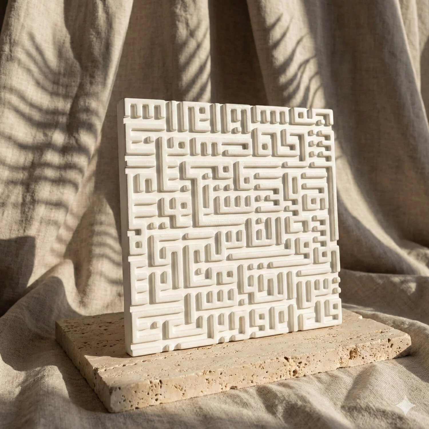 Set of 3 Kufic Islamic Home Decor – Ayatul Kursi, Falaq, Nas – Stone Relief Blocks - Image 13