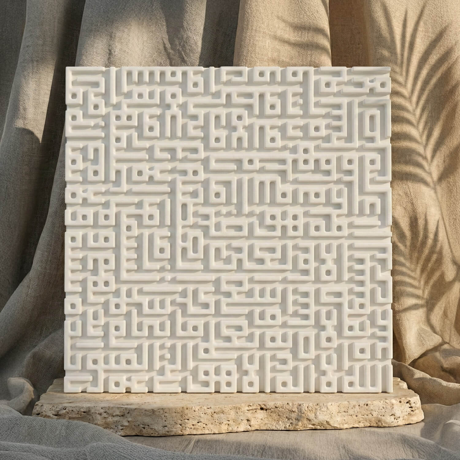 Set of 3 Kufic Islamic Home Decor – Ayatul Kursi, Falaq, Nas – Stone Relief Blocks - Image 6
