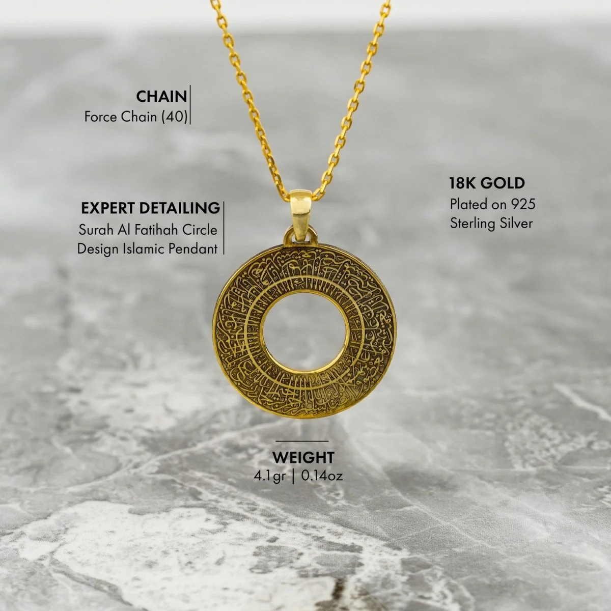 Surah Al Fatihah - Circle Muslim Jewelry | 18K Gold Plated Silver Pendant - Image 4