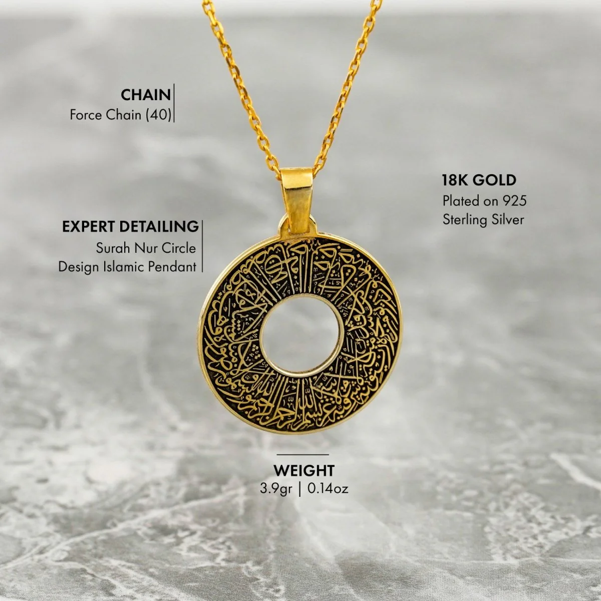 Surah Nur Verse 35 | Muslim Jewelry - 18K Gold Plated Silver Pendant - Image 6