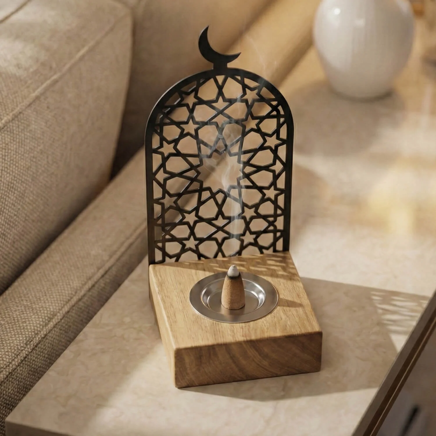 Modern Tall Mabkhara – Wooden Base Bakhoor Incense Burner - Image 14