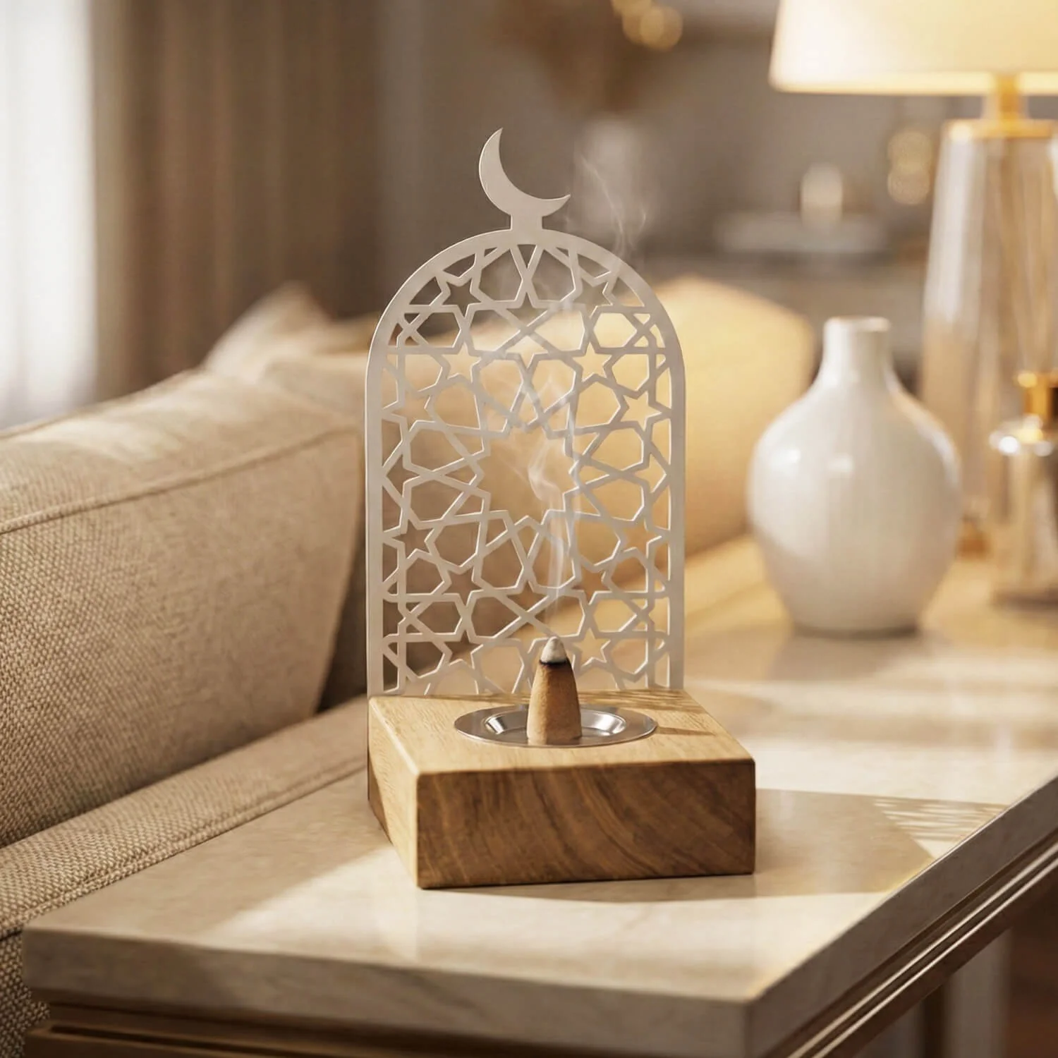 Modern Tall Mabkhara – Wooden Base Bakhoor Incense Burner - Image 3