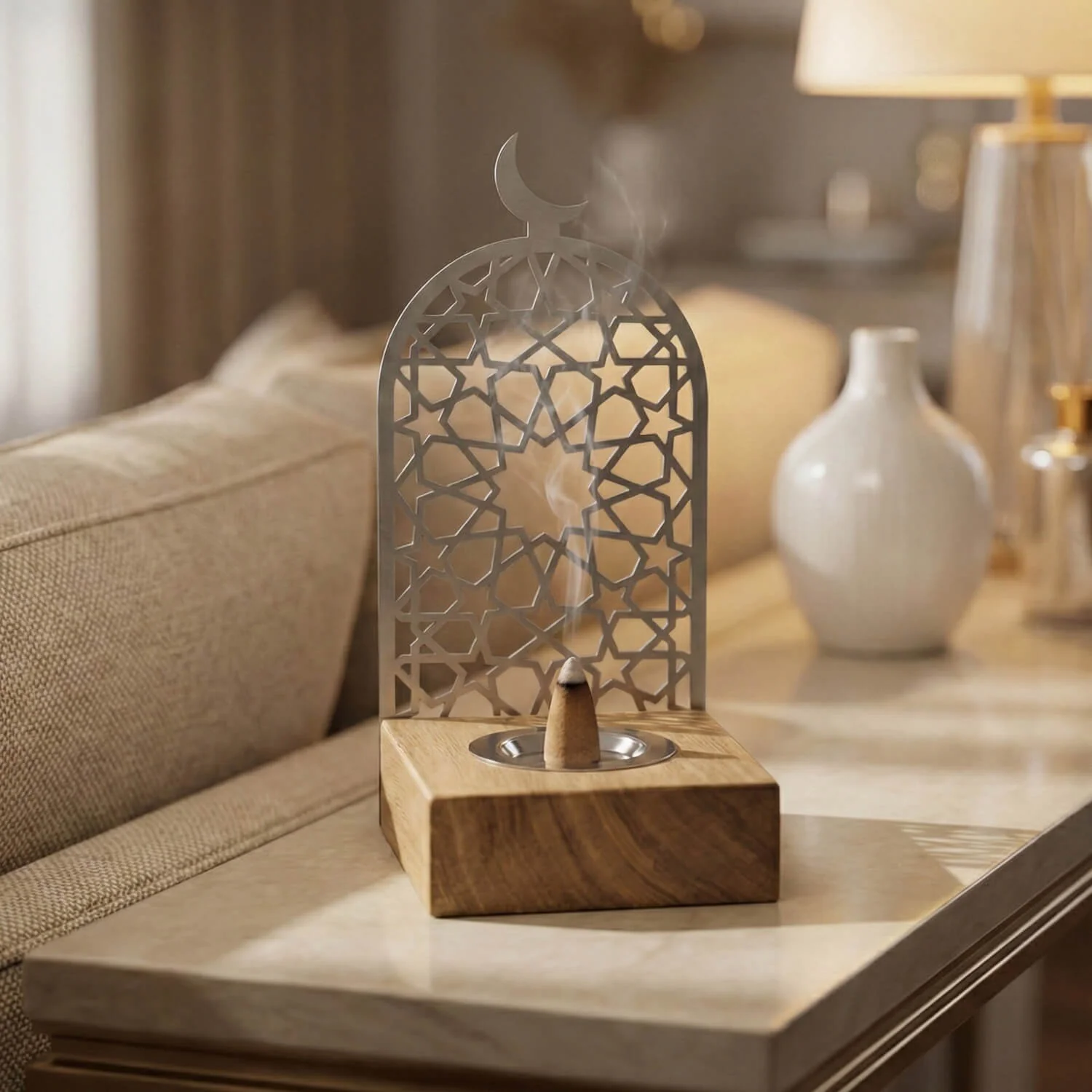 Modern Tall Mabkhara – Wooden Base Bakhoor Incense Burner - Image 4
