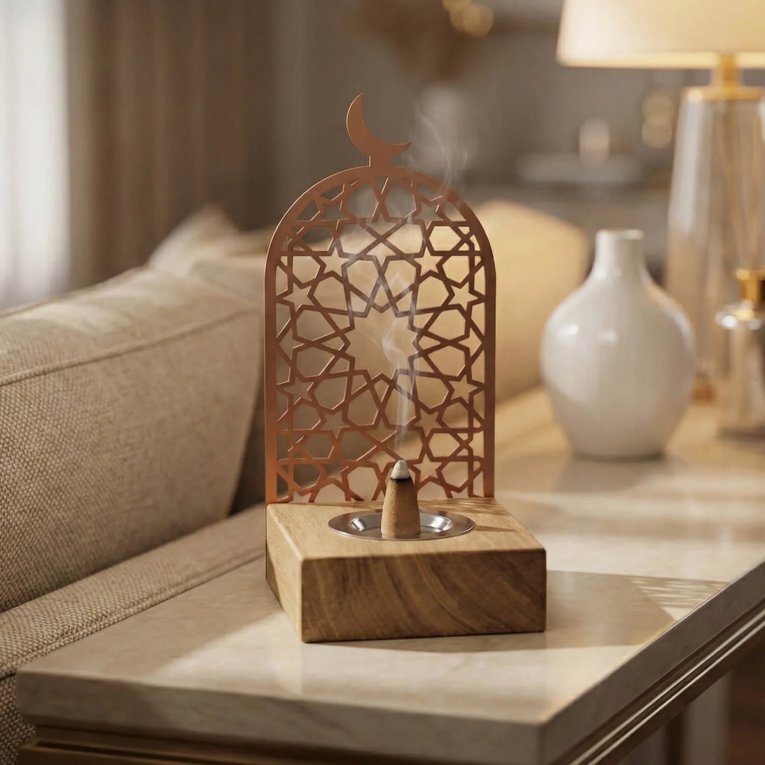 Modern Tall Mabkhara – Wooden Base Bakhoor Incense Burner - Image 5