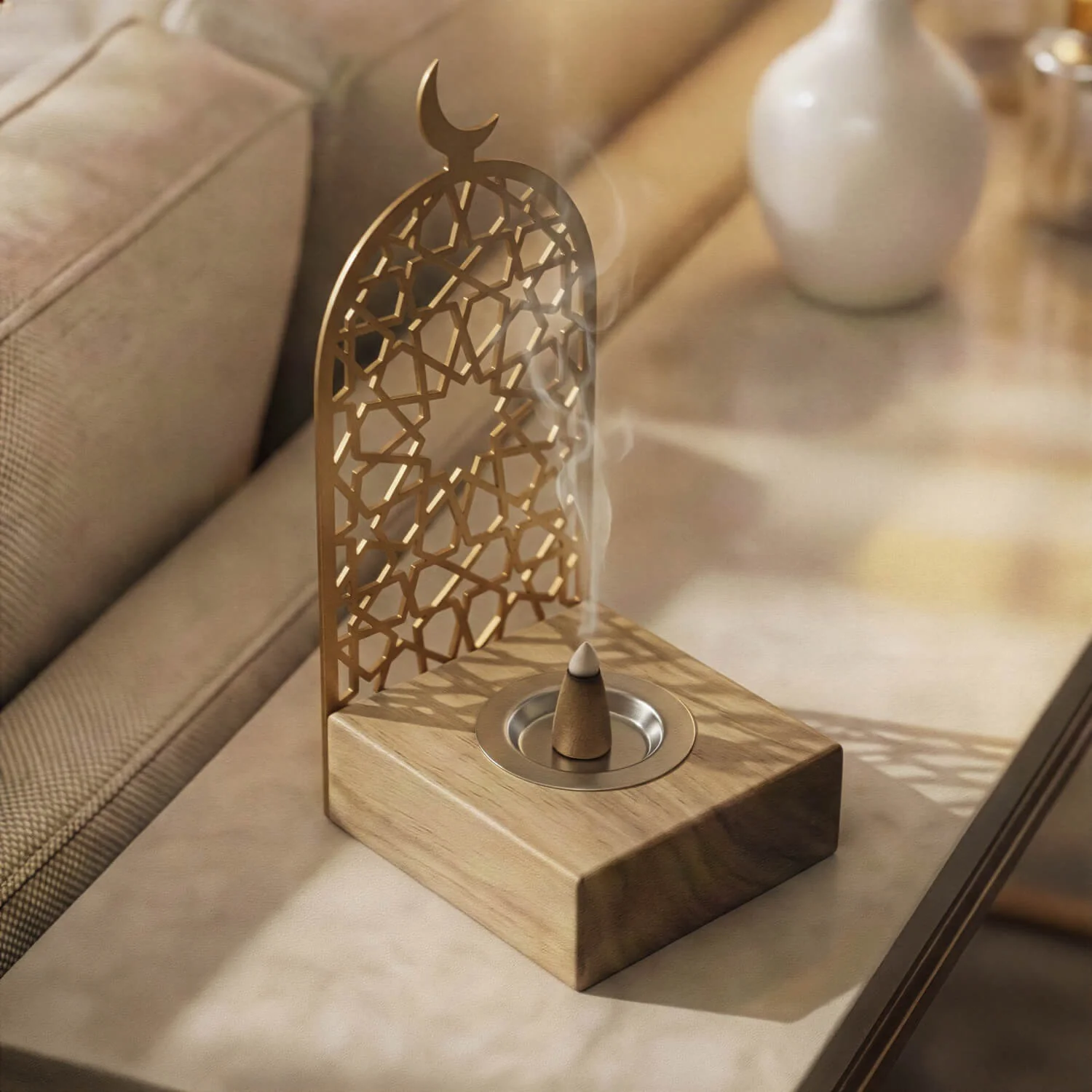 Modern Tall Mabkhara – Wooden Base Bakhoor Incense Burner - Image 6