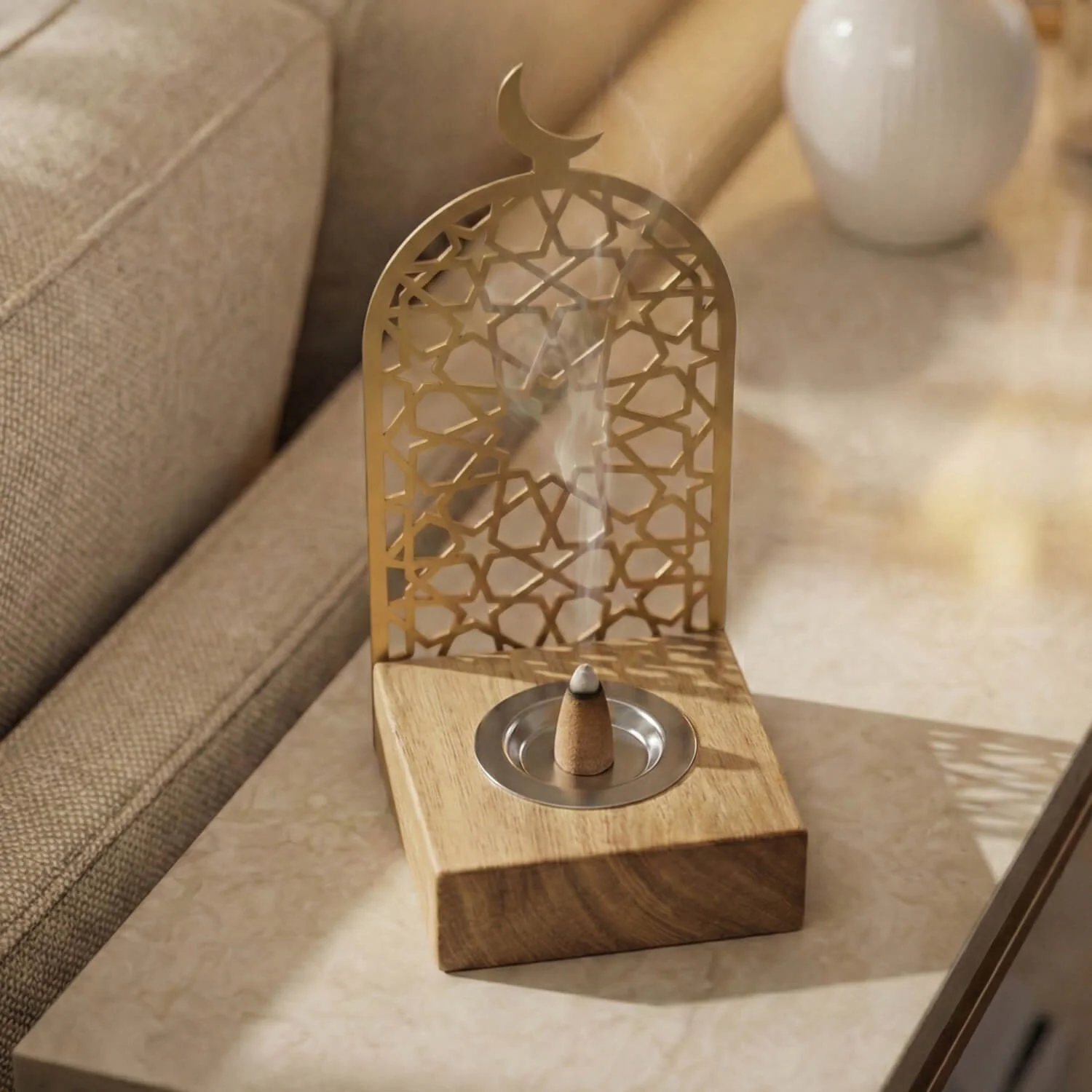 Modern Tall Mabkhara – Wooden Base Bakhoor Incense Burner - Image 9