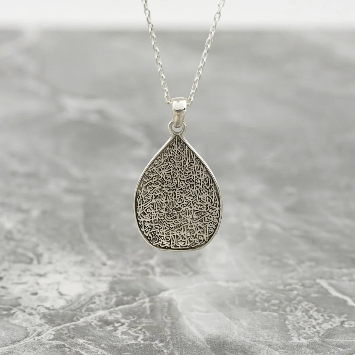 Teardrop Ayatul Kursi Muslim Jewelry - 18K Gold Plated Silver Pendant - Image 10