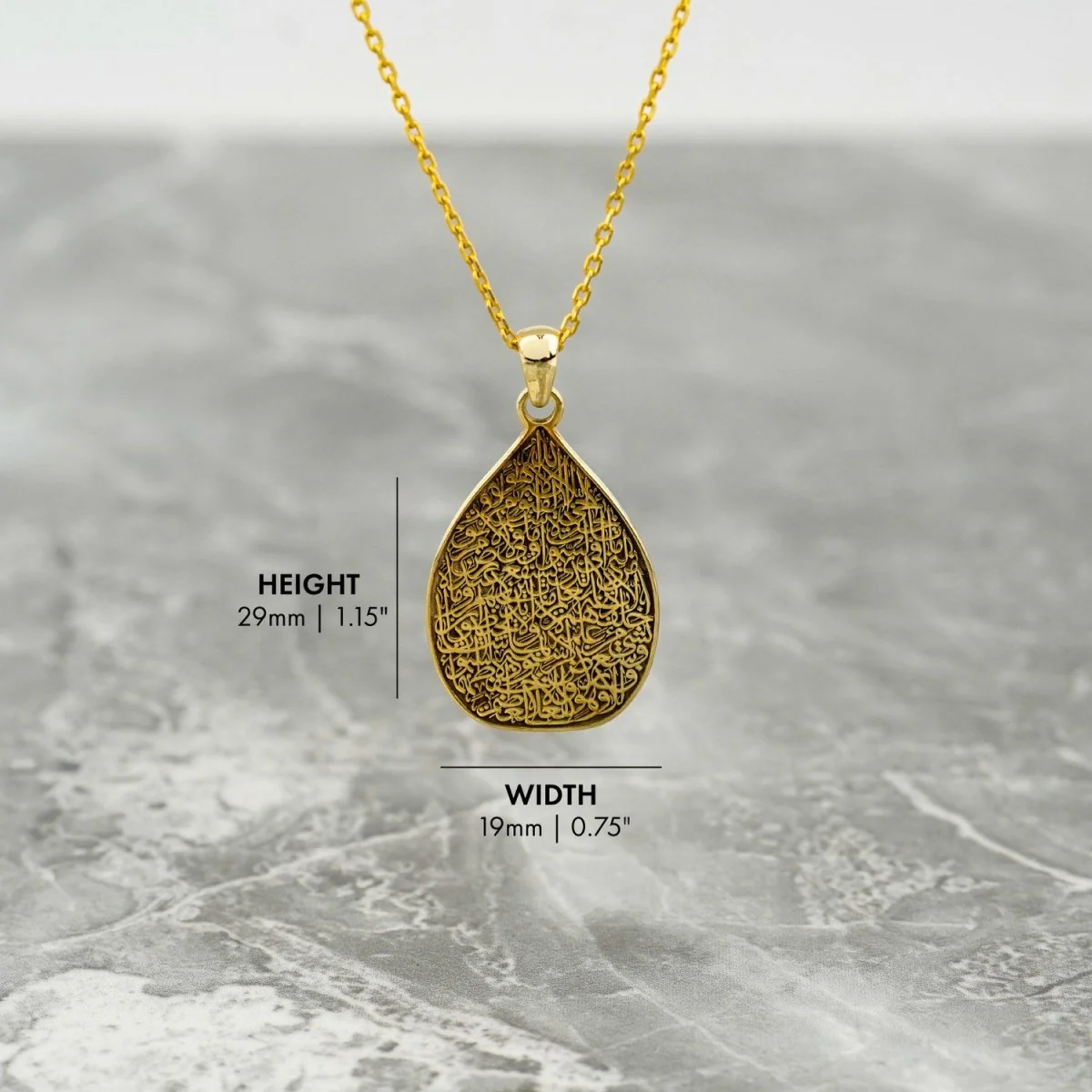 Teardrop Ayatul Kursi Muslim Jewelry - 18K Gold Plated Silver Pendant - Image 7