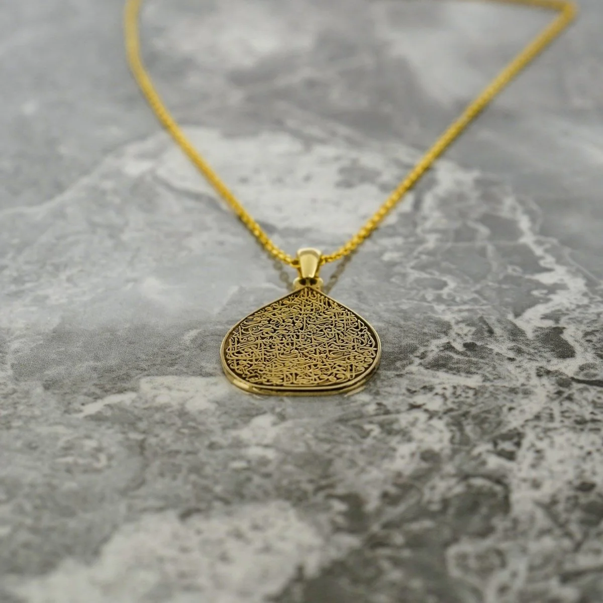 Teardrop Ayatul Kursi Muslim Jewelry - 18K Gold Plated Silver Pendant - Image 8