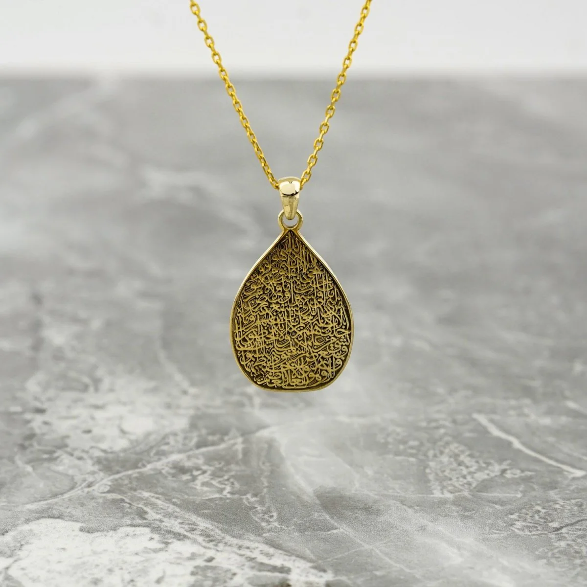 Teardrop Ayatul Kursi Muslim Jewelry - 18K Gold Plated Silver Pendant - Image 9