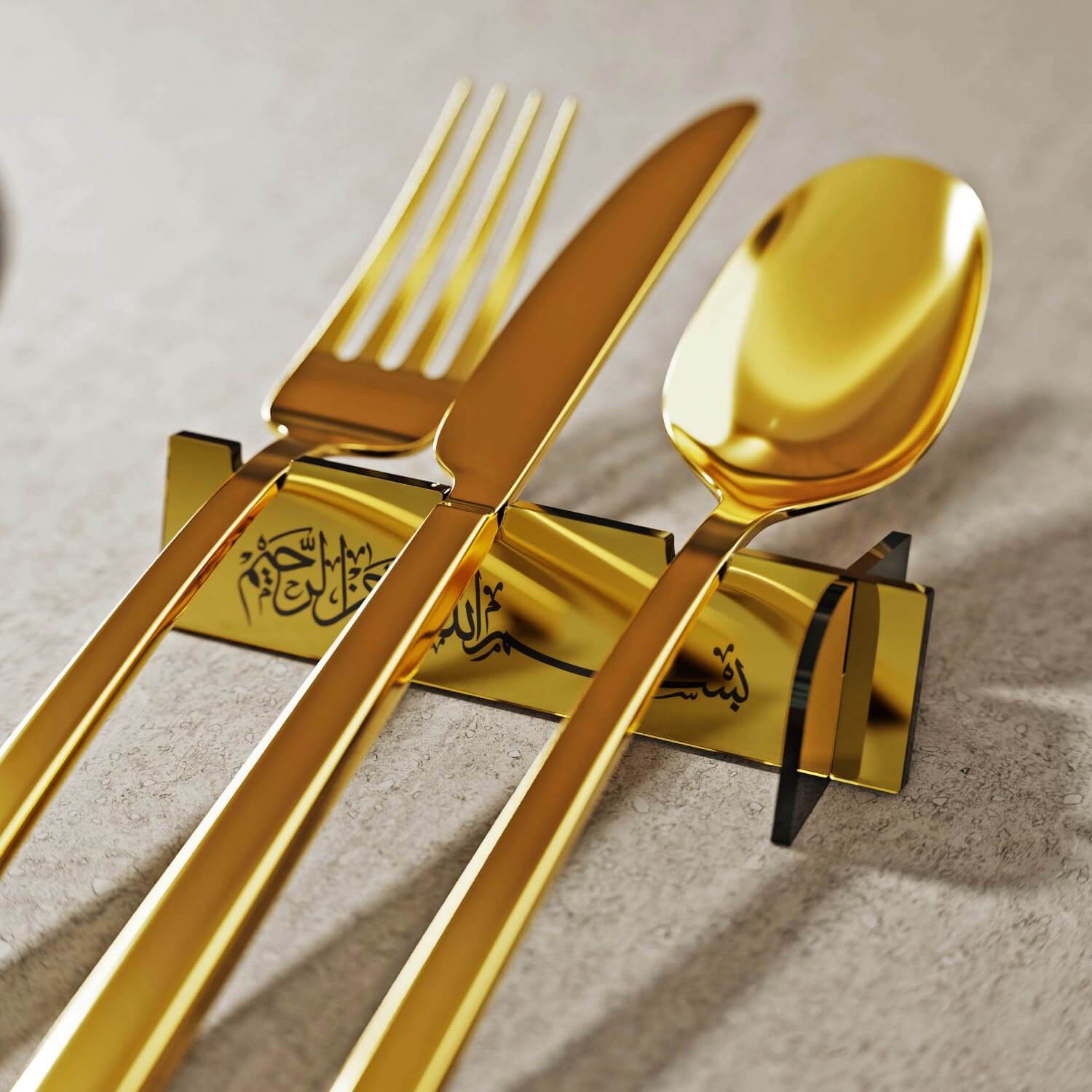 Thuluth Basmala Acrylic Cutlery Holder – Mirror Finish Iftar Table Decor - Image 8