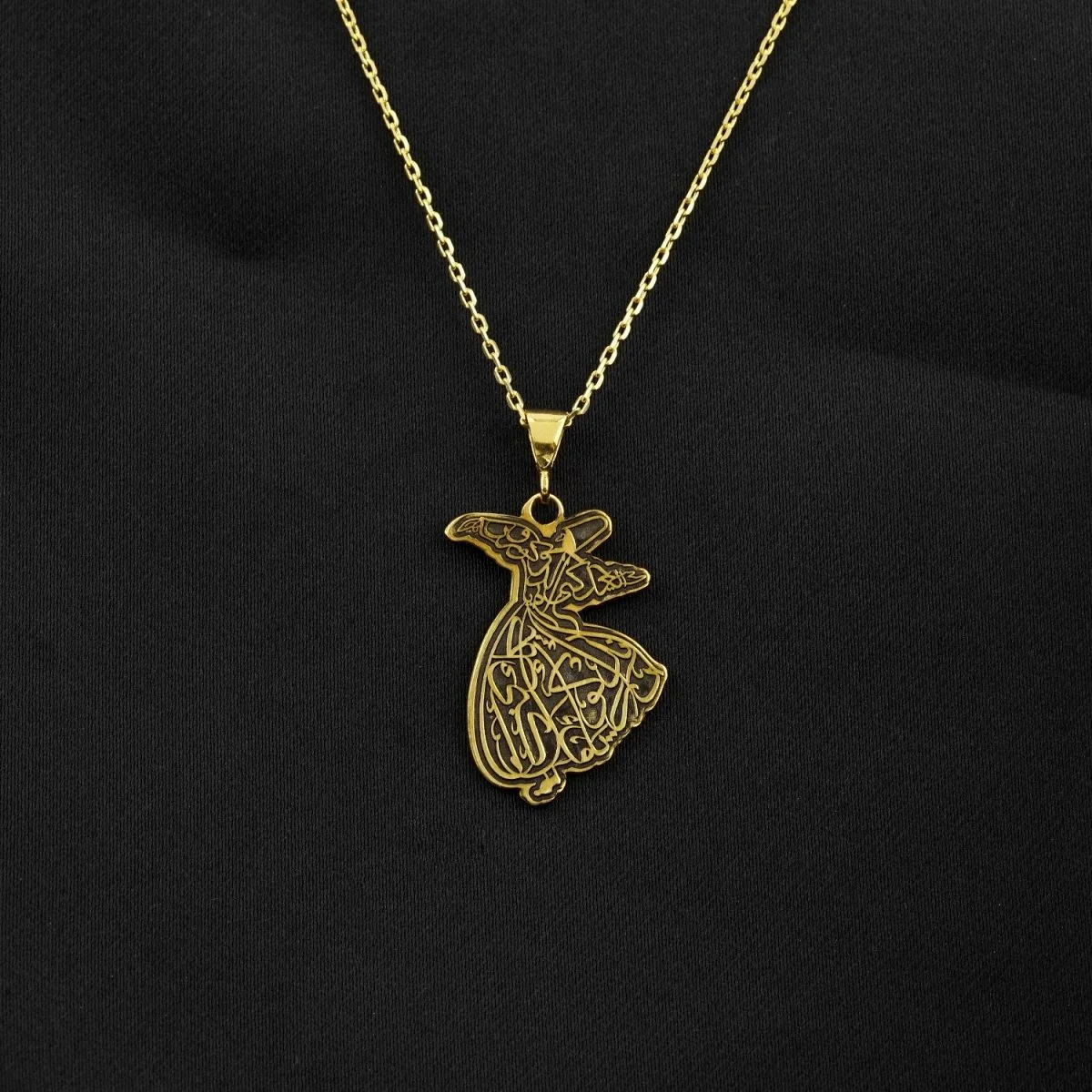 Whirling Darwish Muslim Jewelry - Islamic Pendant, 18K Gold Plated Silver
