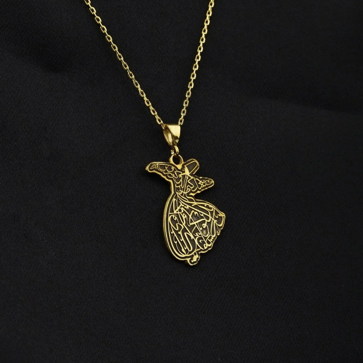 Whirling Darwish Muslim Jewelry - Islamic Pendant, 18K Gold Plated Silver - Image 3