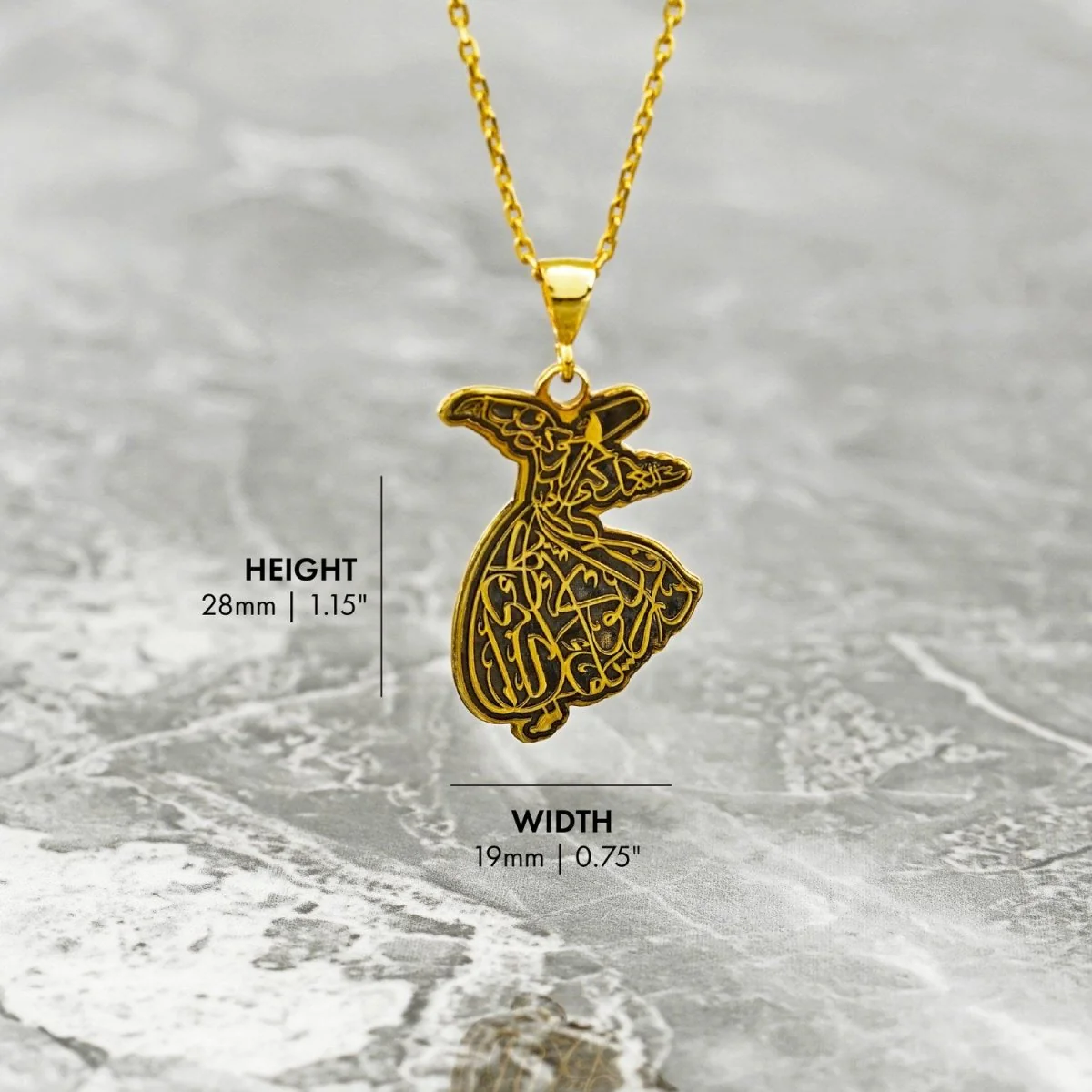 Whirling Darwish Muslim Jewelry - Islamic Pendant, 18K Gold Plated Silver - Image 5