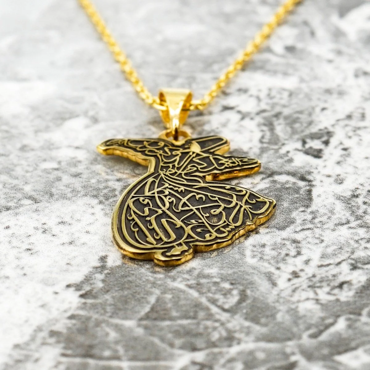 Whirling Darwish Muslim Jewelry - Islamic Pendant, 18K Gold Plated Silver - Image 6