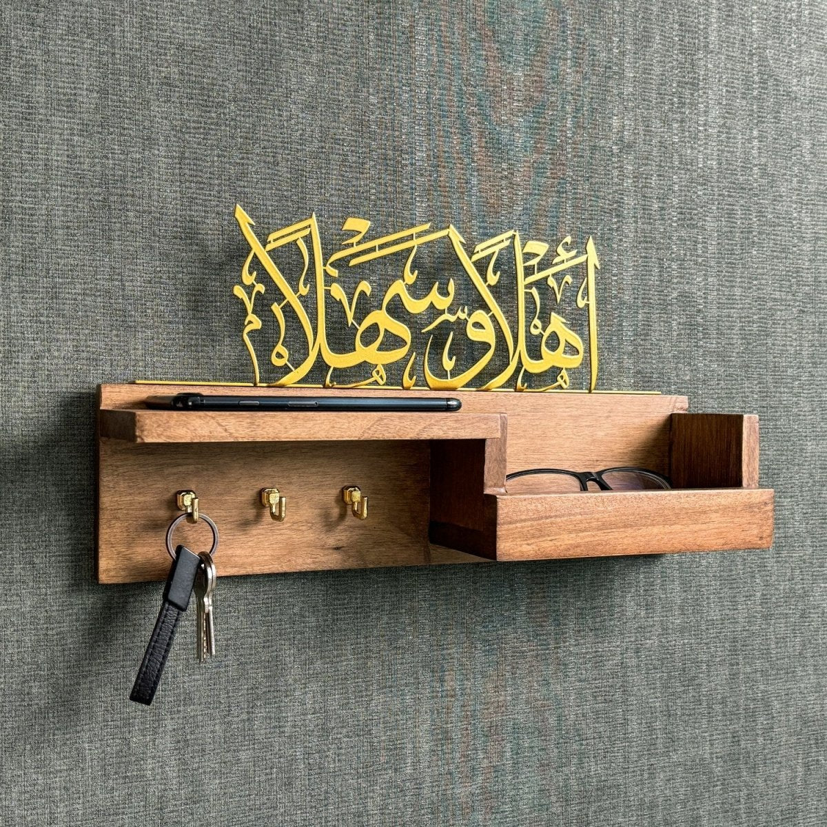 Wood Key Holder - Ahlan Wa Sahlan Arabic Calligraphy Muslim Home Decor - Image 5