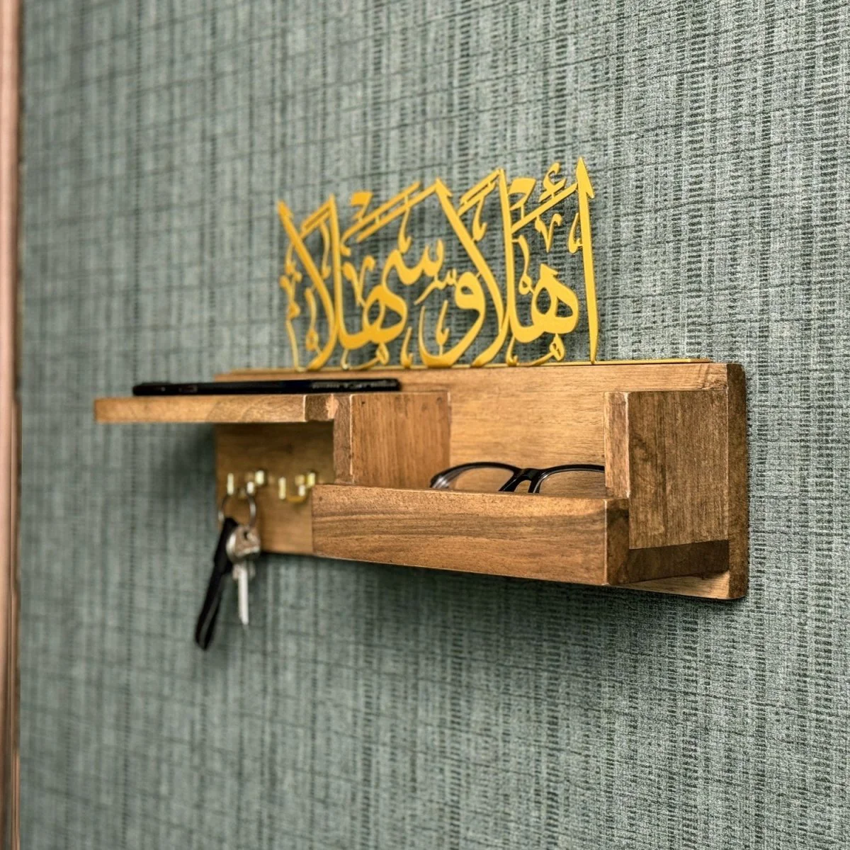 Wood Key Holder - Ahlan Wa Sahlan Arabic Calligraphy Muslim Home Decor - Image 6
