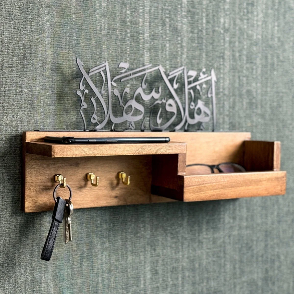 Wood Key Holder - Ahlan Wa Sahlan Arabic Calligraphy Muslim Home Decor - Image 9