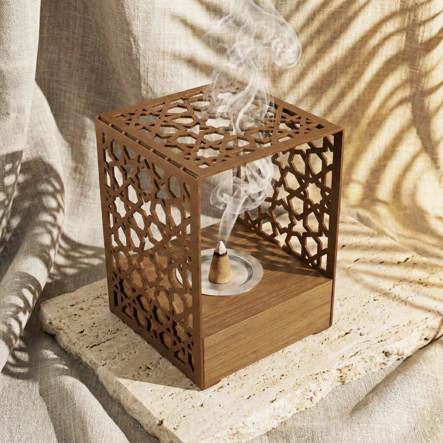 Minimalist Wooden Base Metal Mabkhara – Modern Bakhoor Burner - Image 5
