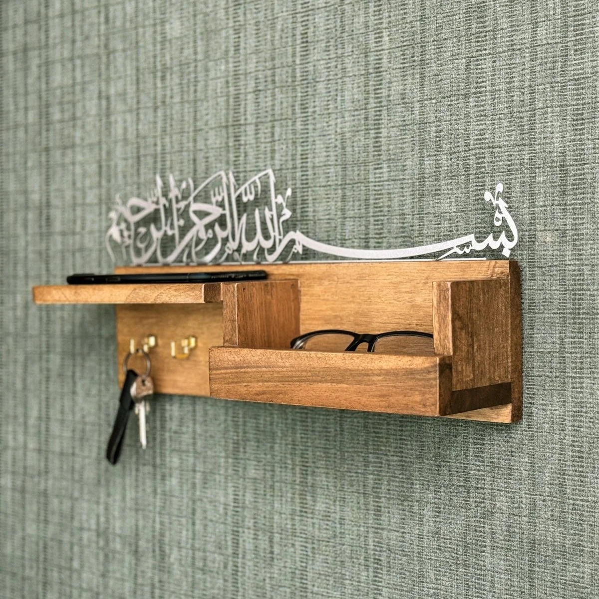 Basmala Key Holder - Bismillah Arabic Calligraphy, Wooden Muslim Home Decor - Image 10