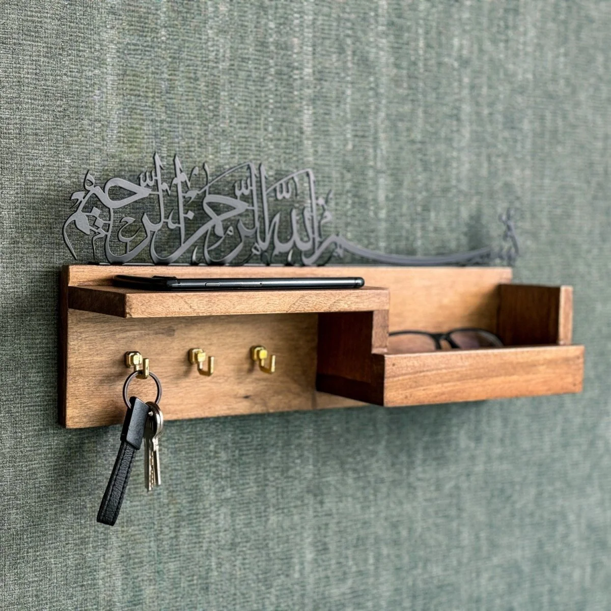 Basmala Key Holder - Bismillah Arabic Calligraphy, Wooden Muslim Home Decor - Image 5