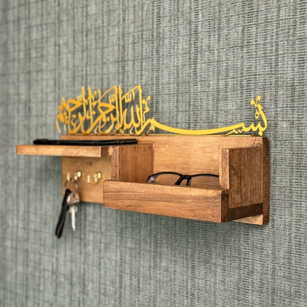 Basmala Key Holder - Bismillah Arabic Calligraphy, Wooden Muslim Home Decor - Image 8
