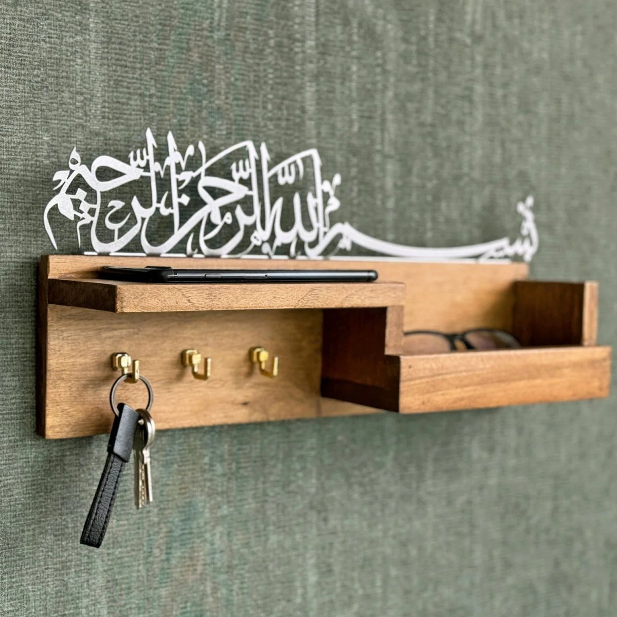 Basmala Key Holder - Bismillah Arabic Calligraphy, Wooden Muslim Home Decor - Image 9