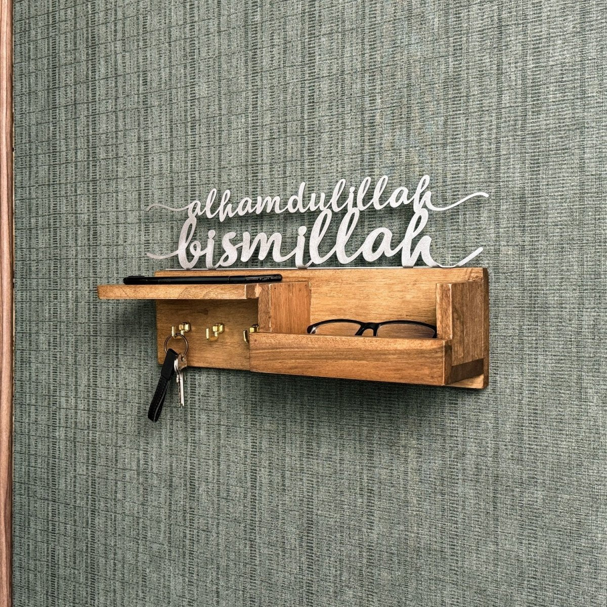 Wooden Key Holder for Wall - Bismillah and Alhamdulillah Design Muslim Home Decor - Image 6