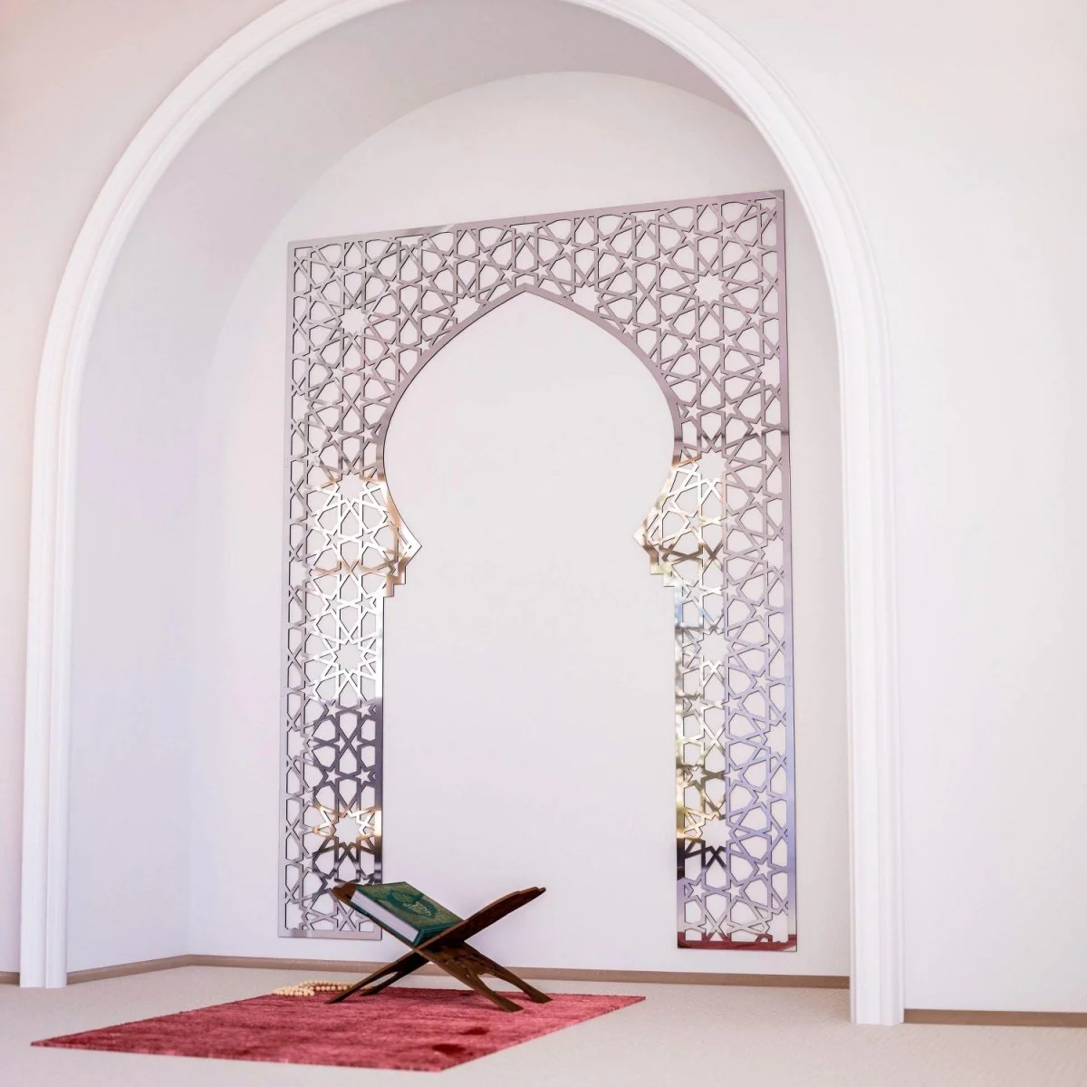 Wooden Mihrab for Home Prayer Space - Islamic Wall Art | 10 Pointed Star - Image 14