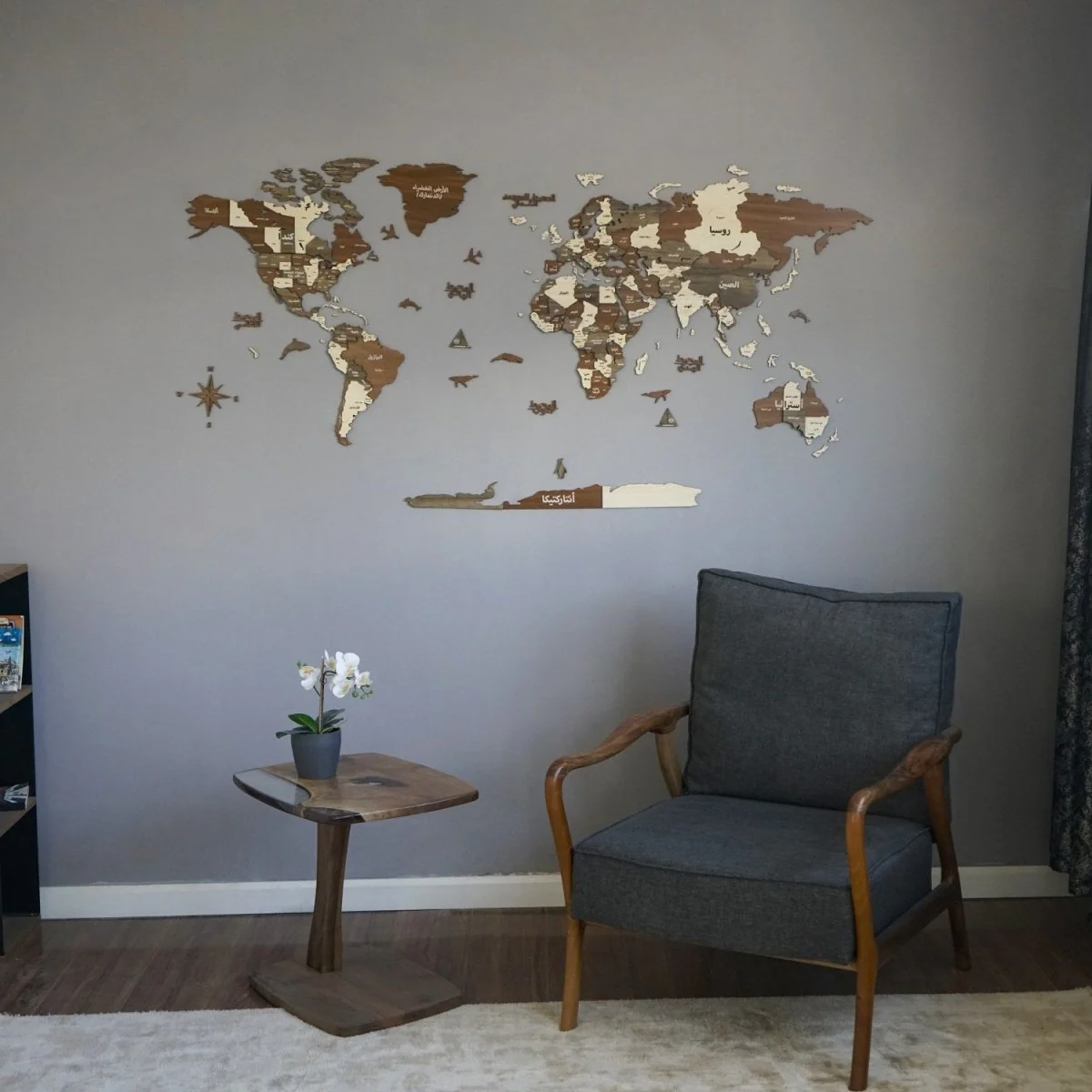 Arabic 3D Wooden World Map - Arabic Wall Art Decor - Image 6