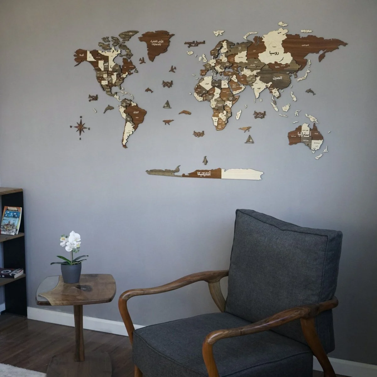 Arabic 3D Wooden World Map - Arabic Wall Art Decor - Image 8