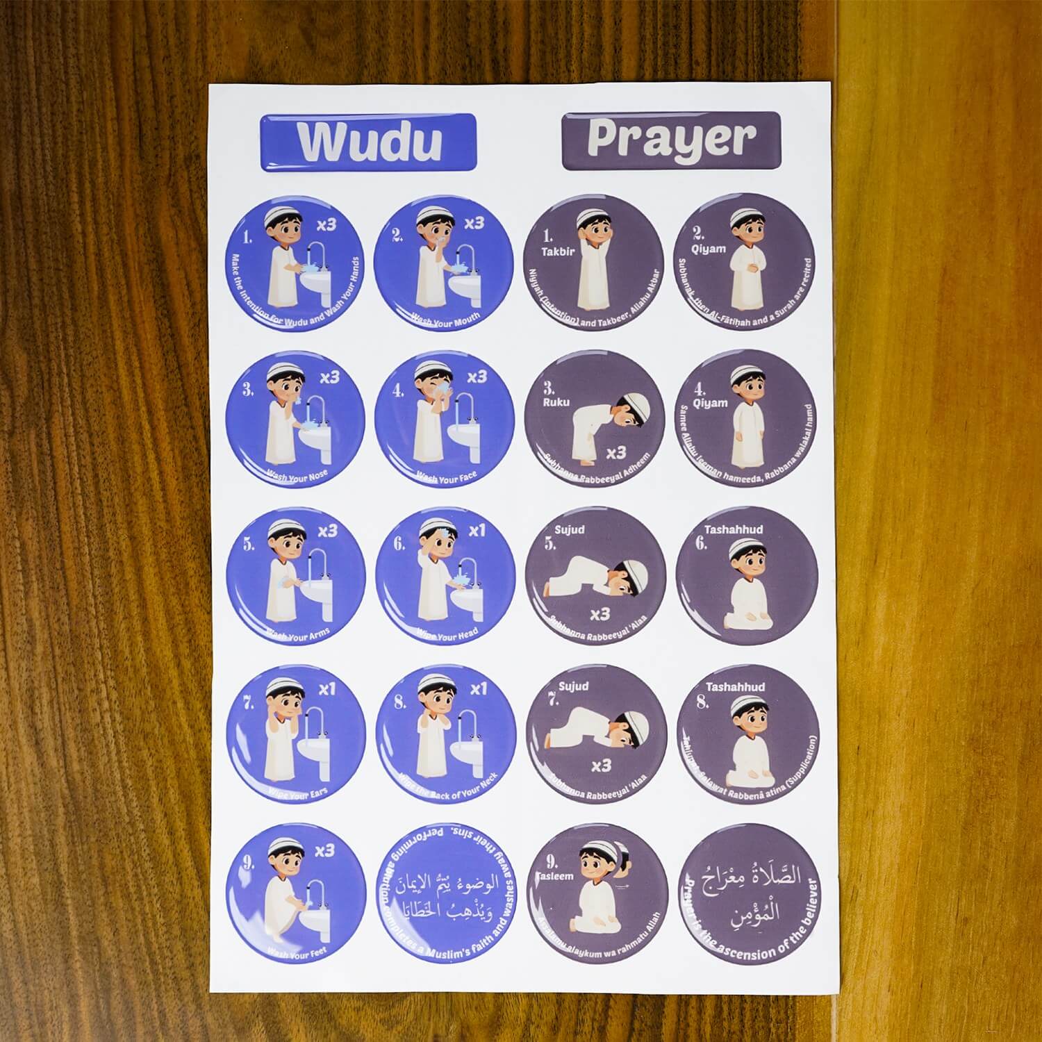 Wudu & Salah Visual Guide – 3D Resin Sticker for Kids - Image 6