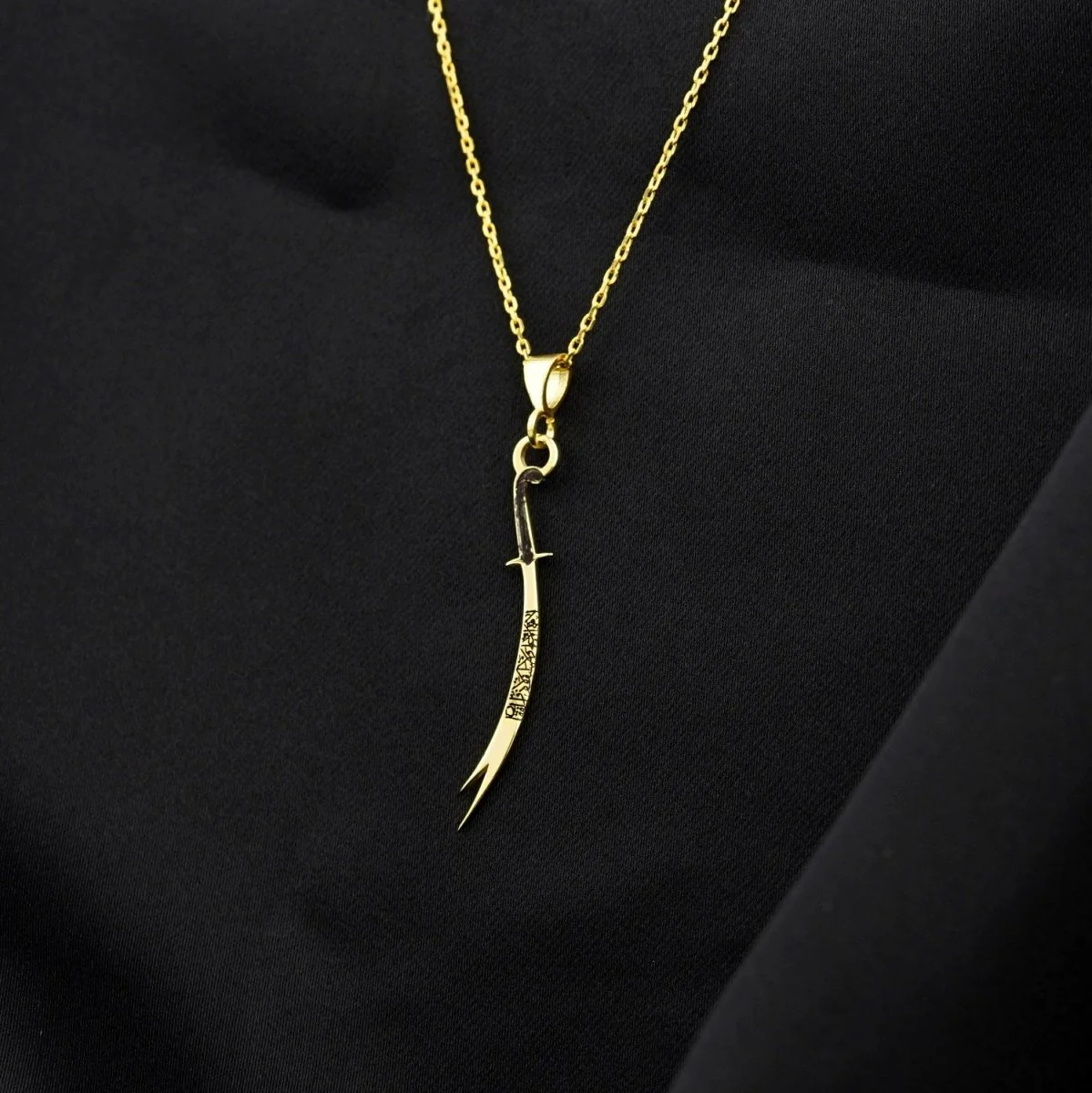Zulfiqar Sword Necklace, Muslim Jewelry - 925 Silver Islamic Pendant
